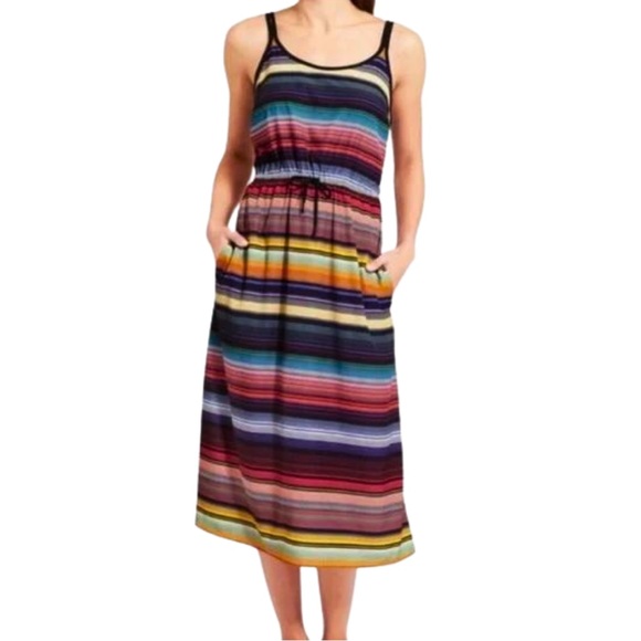 Athleta Dresses & Skirts - Athleta Havana Maxi Dress Sz Large Multicolor Rainbow Stripe Athletic Sleeveless